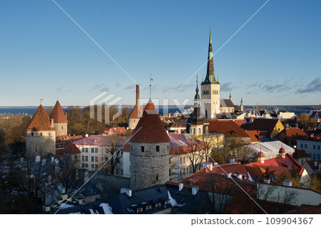 Beautiful cityscape of old town of Tallinn. Panoramic view from the observation deck in Tallinn, Estonia. Beautiful cityscape of old town of Tallinn. Panoramic view from the observation deck in Tallinn, Estonia. 109904367