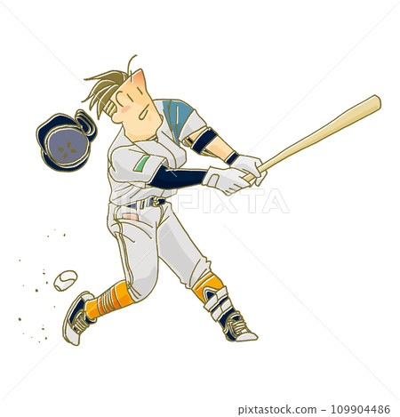 Illustration of a baseball player whiffing Illustration of a baseball player whiffing 109904486