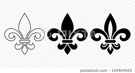 Vector Vintage White and Black Fleur De Lis Icon Set Isolated. Heraldic Lily, Retro Design Element. Vector Illustration 109904920