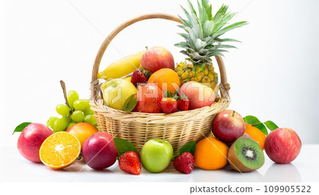 Various kinds of fruits in a basket 109905522