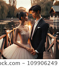 一名芭蕾舞者和一名男子在橋上對視。它也可以用於婚禮。 109906249