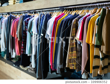 Men clothes in modern garments shop Men clothes in modern garments shop 109906352