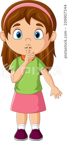 Cartoon little girl with finger over his mouth Cartoon little girl with finger over his mouth 109907344