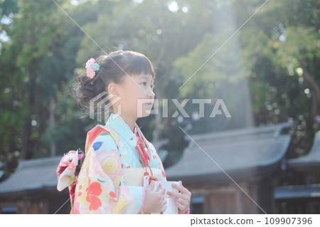 穿著傳統服裝行走在七、五山的女孩 穿著傳統服裝行走在七、五山的女孩 109907396