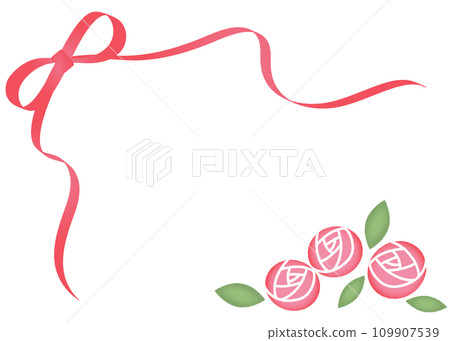 紅玫瑰和絲帶的框架 109907539