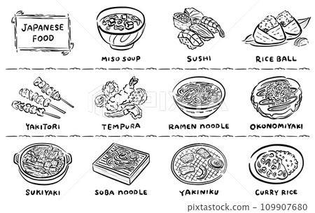 日本美食插畫素材線描手繪1色 109907680