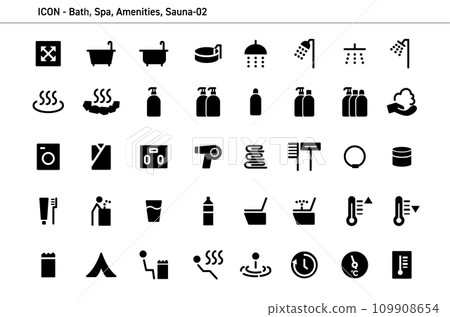 公共浴池、溫泉、三溫暖等圖示集_黑色 109908654