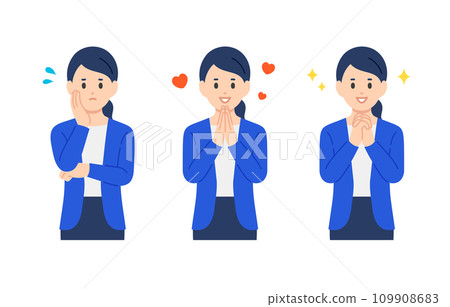 A set of business person women who poses for worries, joy, and expectations [person vector illustration material] 109908683