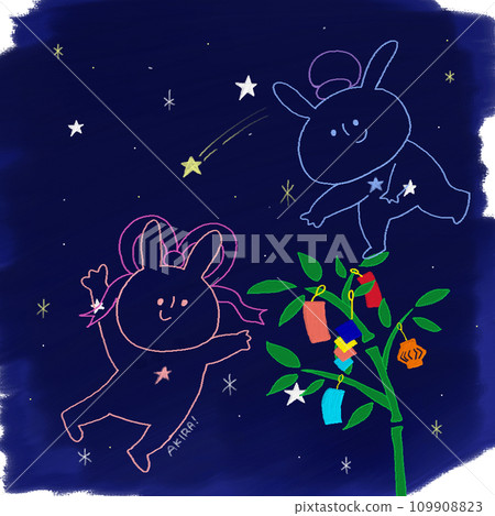 Orihime and Hikoboshi rabbit illustration for Tanabata 109908823