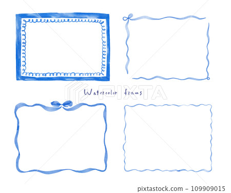 一組可愛簡約的水彩風格成人裝飾框【長方形、橫式、藍色、緞帶】 109909015
