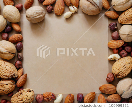 Frame 5 of various types of mixed nuts 109909321
