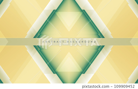 Beige and green 3D geometric abstract background with technology shapes and rhombus frame. 109909452