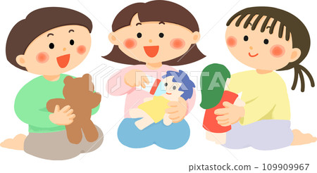 男孩和女孩玩洋娃娃 男孩和女孩玩洋娃娃 109909967