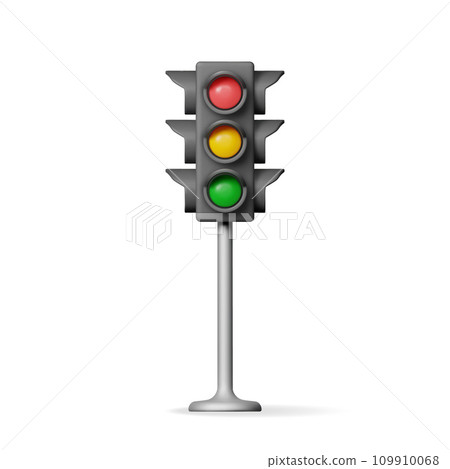 3D Traffic Lights with Three Colors Isolated 109910068
