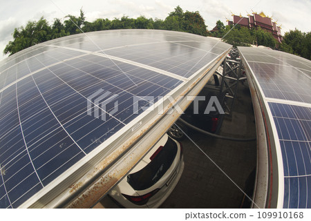 Solar panels on the roof of Parking. Solar panels on the roof of Parking. 109910168