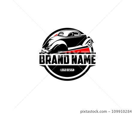 1932 ford caupe car logo. best for badges, emblems, icons and car industry. isolated red background view from side. 1932 ford caupe car logo. best for badges, emblems, icons and car industry. isolated red background view from side. 109910284