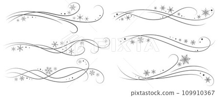 Snow wind doodle illustration. Flakes swirl blizzard. Wavy cold snowstorm. Vector wavy flow foe Christmas decoration 109910367