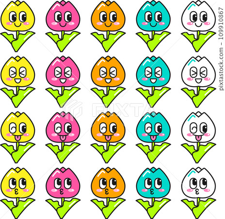 A set of pop and cute flowers with various expressions 109910867