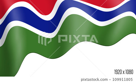 Gambia country flag realistic independence day background. Gambia commonwealth banner in motion waving, fluttering in wind. Festive patriotic HD format template for independence day 109911805