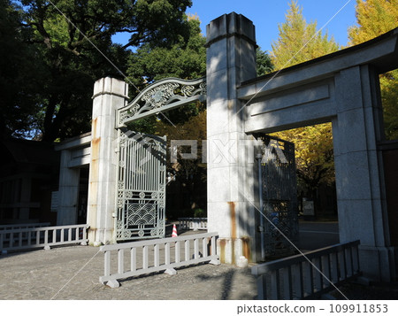銀杏葉黃葉裝飾的東京大學(本鄉校區)正門 銀杏葉黃葉裝飾的東京大學(本鄉校區)正門 109911853