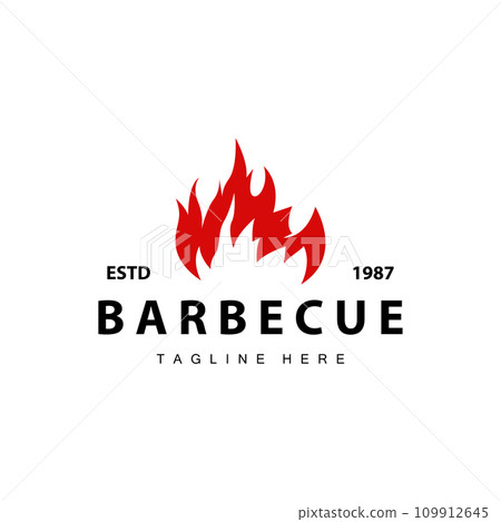 Barbeque logo design bar restaurant hot grill fire logo and spatula simple illustration 109912645