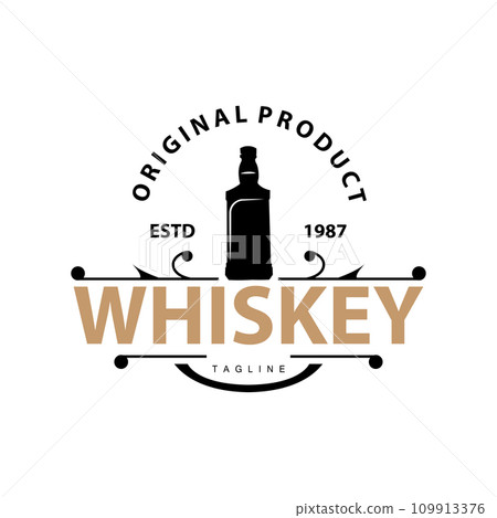 Whiskey Logo Design Old Drink Bottle Simple Style Retro Vintage Bar Restaurant Templet Illustration Whiskey Logo Design Old Drink Bottle Simple Style Retro Vintage Bar Restaurant Templet Illustration 109913376