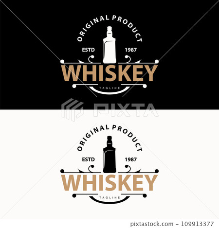 Whiskey Logo Design Old Drink Bottle Simple Style Retro Vintage Bar Restaurant Templet Illustration Whiskey Logo Design Old Drink Bottle Simple Style Retro Vintage Bar Restaurant Templet Illustration 109913377