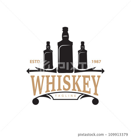 Whiskey Logo Design Old Drink Bottle Simple Style Retro Vintage Bar Restaurant Templet Illustration Whiskey Logo Design Old Drink Bottle Simple Style Retro Vintage Bar Restaurant Templet Illustration 109913379
