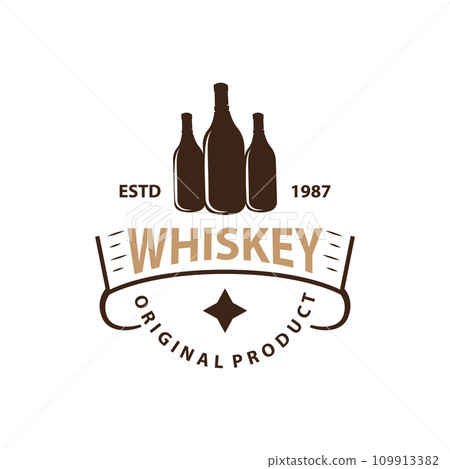 Whiskey Logo Design Old Drink Bottle Simple Style Retro Vintage Bar Restaurant Templet Illustration 109913382