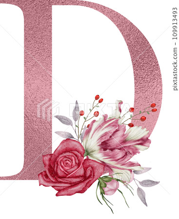 Alphabet and flower watercolor clipart, PNG Alphabet and flower watercolor clipart, PNG 109913493