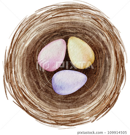 Easter egg in nest watercolor clipart 109914505