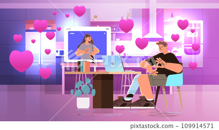 people with hearing aid disabled deaf mute couple in love communicate during video call using sign language valentines day celebration people with hearing aid disabled deaf mute couple in love communicate during video call using sign language valentines day celebration 109914571