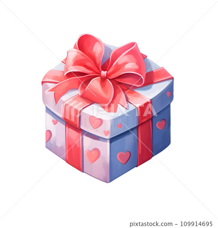 Watercolor Isometric Gift Box. Colored Gift Box with Ribbon isolated PNG 109914695