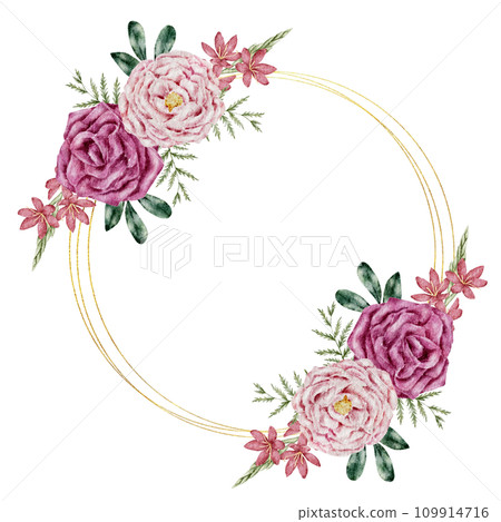 flower wreath and bouquet watercolor clipart flower wreath and bouquet watercolor clipart 109914716