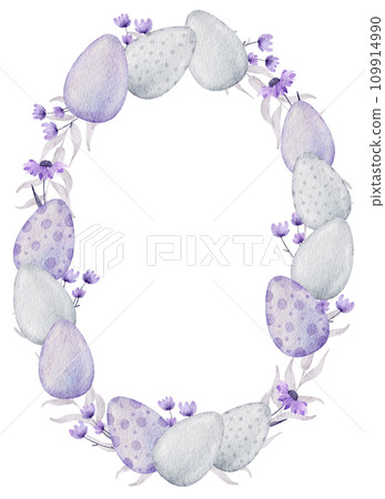 Easter Wreath watercolor with eggs Easter Wreath watercolor with eggs 109914990