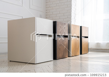 Opened drawer cabinet furniture wooden table at workplace Opened drawer cabinet furniture wooden table at workplace 109915213