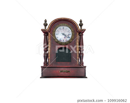 old wood clock isolated on white background old wood clock isolated on white background 109916062