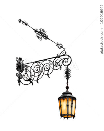 vintage street night lamp isolated on white 109916643