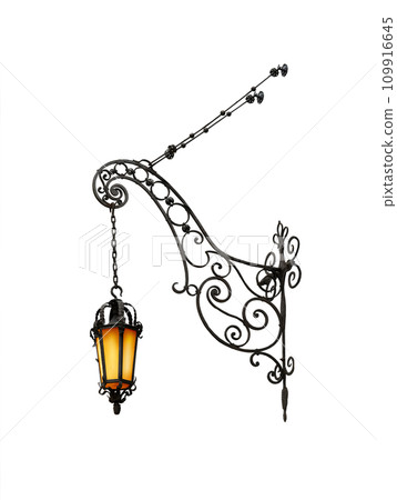 vintage street night lamp isolated on white 109916645