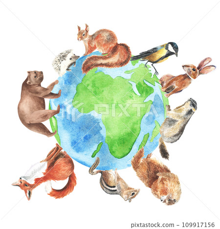 Animals in forest, Creative design world environment and earth day drawing and painting concept. illustration design. Watercolor hand drawn Animals in forest, Creative design world environment and earth day drawing and painting concept. illustration design. Watercolor hand drawn 109917156