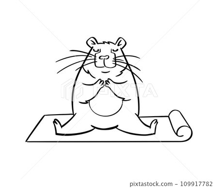 A cute capybara does yoga. Vector illustration hand drawn. For coloring books, postcards, templates. 109917782