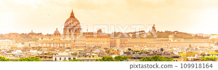Vatican City with St. Peter's Basilica. Panoramic skyline view from Castel Sant'Angelo, Rome, Italy. 109918164