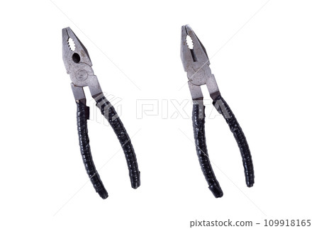 Pliers Isolated on White Background. Metal Steel Equioment for Bending, Cut, Constraction and Maintenance. File with Clipping Path. Pliers Isolated on White Background. Metal Steel Equioment for Bending, Cut, Constraction and Maintenance. File with Clipping Path. 109918165