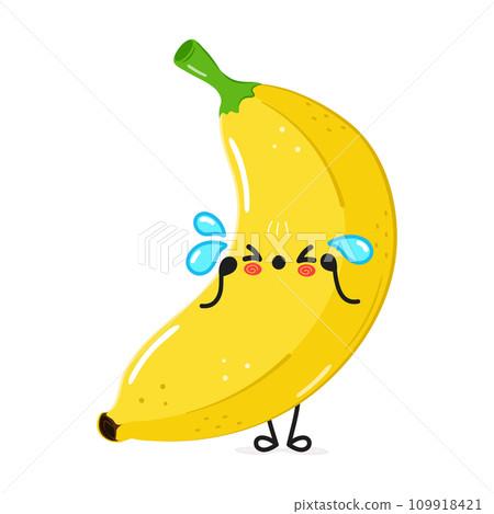 Sad Banana character. Vector hand drawn cartoon kawaii character illustration icon. Isolated on white background. Sad Banana character concept 109918421
