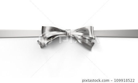 Gift Silver Ribbon with Bow. Top View Mockup Template for Christmas, Easter, Valentines Day and Birthday Decor Isolated on White Background. 3D Illustration. File with Clipping Path. Gift Silver Ribbon with Bow. Top View Mockup Template for Christmas, Easter, Valentines Day and Birthday Decor Isolated on White Background. 3D Illustration. File with Clipping Path. 109918522
