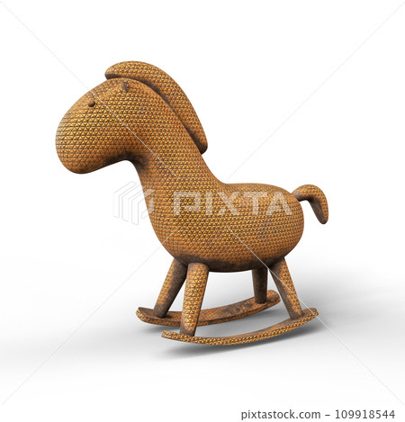 Rocking Horse Toy. Old Golden Surface. 3d Illustration. On White Background. File with Clipping Path. 109918544