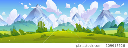 Summer natural landscape with meadow, mountains. Summer natural landscape with meadow, mountains. 109918626