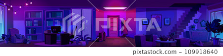 Panoramic home interior at night. Panoramic home interior at night. 109918640