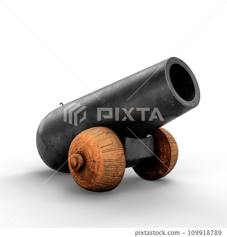 Ancient Vintage Medieval Cannon. 3D Illustration. File with Clipping Path. Ancient Vintage Medieval Cannon. 3D Illustration. File with Clipping Path. 109918789