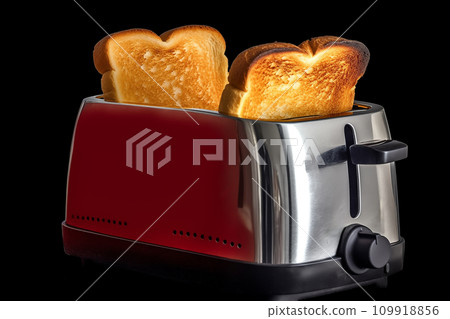 Breakfast time. Bread toast in the toaster. Making toast in the toaster  109918856